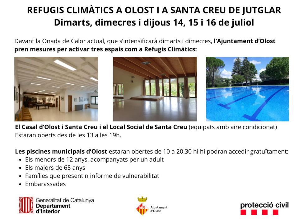 Refugis Climàtics a Olost i a Santa Creu de Jutglar per combatre la onada de calor